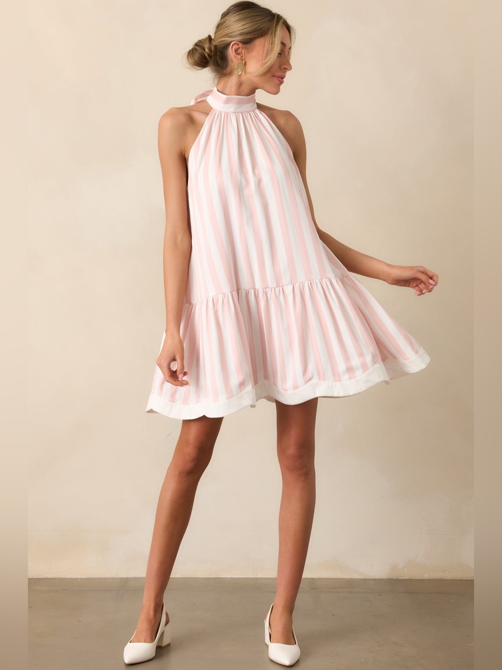 Prosperina Gatsby Azalea Pink Stripe Halter Midi Dress M NWT
